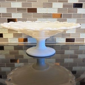 Vintage milk glass Spanish lace compote tray